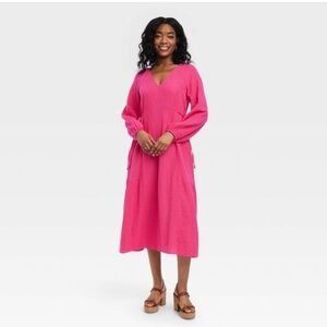 UNIVERSAL THREAD Pink Balloon Sleeve Midi Dress